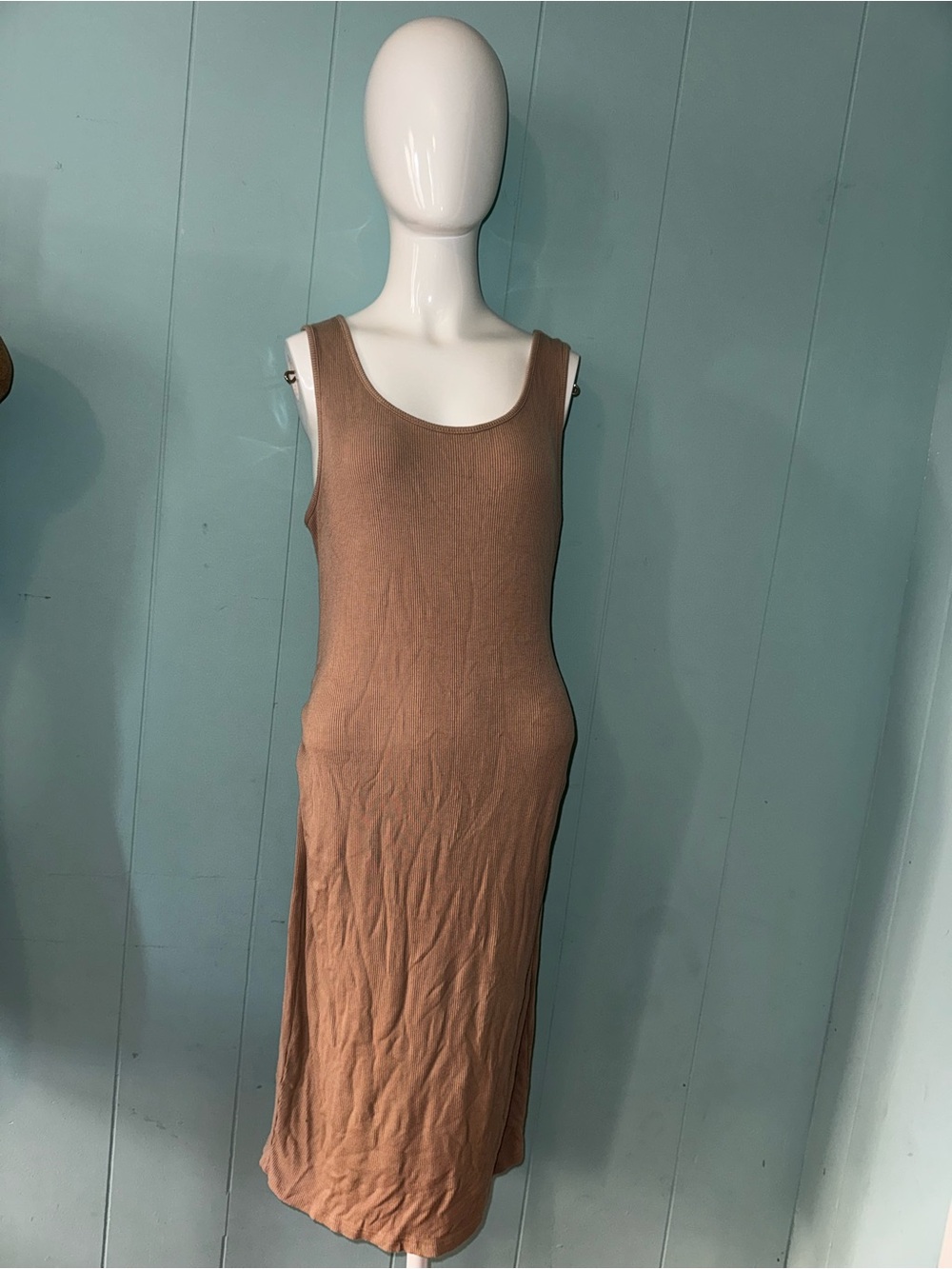 Maternity Sleeveless Tan Midi Tank Dress
